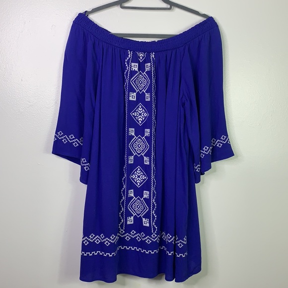 FLYING TOMATO Blue Off Shoulder Embroidered Dress - Picture 11 of 11